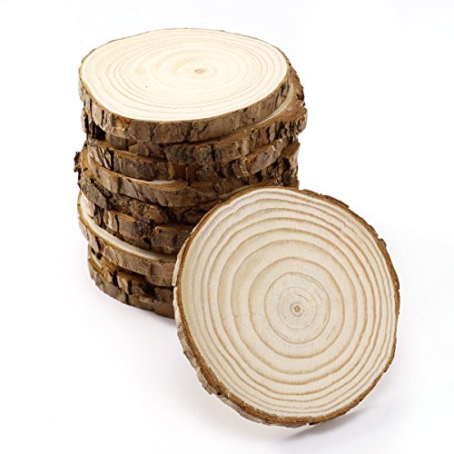 12 x Rund Holzscheiben Astscheiben Baumscheiben Namensschild Anhängeetiketten Dekomaterial Holzbrett Hochzeit Deko Basteln DIY 11-12cm - 2