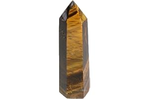 ERLIWAY Natural Tiger's Eye Healing Crystal Wand Tower, 3"-4" Large Hexagonal Pointed Crystal Towers, 6 Faceted Chakra Crystal Point for Reiki Therapy Chakra Energy Balancing Meditation