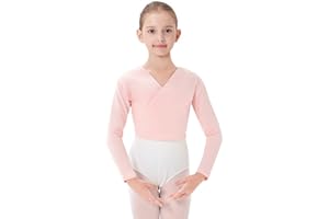 PLIKSUVER Girls Dance Wrap Top Ballet Cardigan Cotton Crossover Long Sleeve for Kids Womens