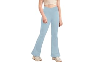 Haloumoning Girl's Leggings Cross High Waisted Flare Pants Yoga Bootcut Pants Solid Color Full Length Bell Bottoms
