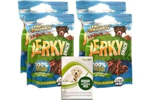 MUNCH & CRUNCH Jerky Snacks for Dogs | 100g Treats For Dogs | Natural Dog Food | Low Fat High Protein 100% Healthy Dog Treat Chews | Plus Guide To Happy & Healthy Dogs Booklet Pack of 4