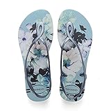 Material exterior: Caucho Havaianas Luna Print, Sandalias de Talón Abierto para Mujer, (Blue Acqua), 43/44 EU