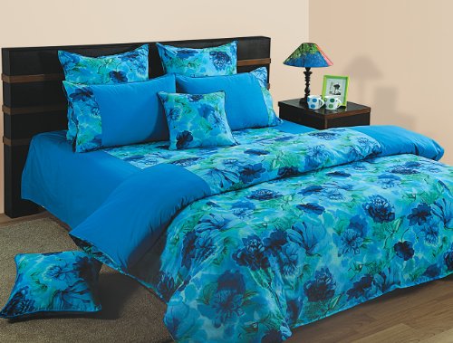 Swayam Printed Cotton Double Bedsheet with 2 Pillow Covers - Turquoise