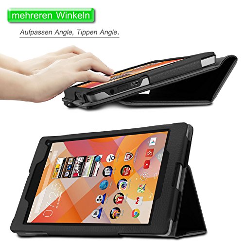 Infiland Medion Lifetab P8311 / P8312 / P8313 / P8314 / S8312 / S8311 Hülle Case -Slim Fit Folio PU-lederne dünne Kunstleder Schutzhülle Cover Tasche für MEDION LIFETAB P8311 (MD 99443) P8312 (MD 99334) / P8313 / P8314 (MD 99612) / S8312 (MD 98989) / S8311 (MD 98983) Tablet-PC (8 Zoll)(Schwarz) - 3