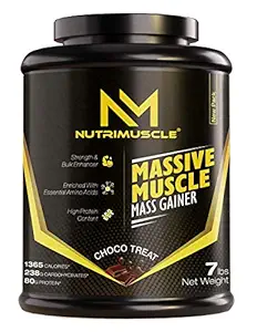 NUTRIMUSCLE MASSIVE MUSCLE MASS GAINER - 7 LBS - 3.175 KGS - CHOCO TREAT FLAVOUR - FOR MUSCLE AND MASS GAIN - MADE IN INDIA