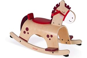 Janod - Poney à Bascule en Bois - Couleurs Douces et Tendance - Idéal pour Apprentissage de l'Équilibre - Système Anti-Bascule - Jouet d'Eveil - De 1 à 2 Ans, J08023