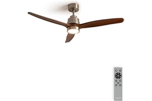 CREATE / WINDSTYLANCE/Ventilateur de plafond niquel et lumière avec télécommande, pales bois foncé / 40W, silencieux, Ø132 cm, 6 vitesses, programmable moteur, fonction été-hiver