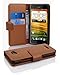 Produktbild Cadorabo Hülle für HTC Butterfly Hülle in Cognac braun Handyhülle mit Kartenfach aus Struktriertem Kunstleder Case Cover Schutzhülle Etui Tasche Book Klapp Style Cognac-Braun