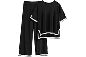 DONYKARRY 2pcs Women's Tracksuits Knit Outfits Oversized Casual Short/Long Sleeve Pullover Tops High Waist Wide Leg Pants Lounge Sets