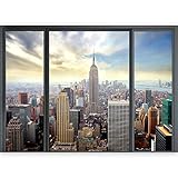 murando 3D ILLUSION D'OPTIQUE 210x150 cm Papier peint intissé tableaux muraux déco vue depuis la fenetre Ville City New York Panorama
