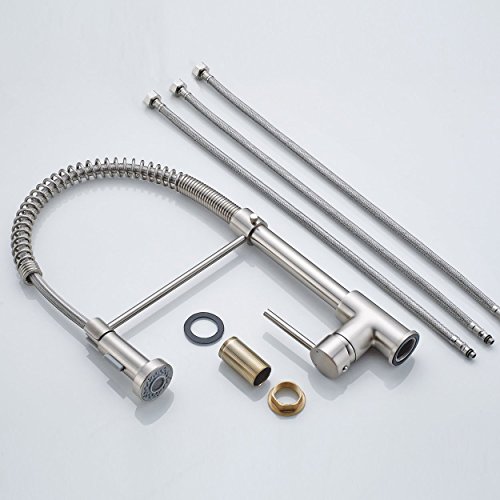 Aimadi Niederdruck Mischbatterie Küchenarmatur Wasserhahn 360° drehbar Armatur Küche Spiralfederarmatur Küchenspüle Geschirrbrause Spültischarmatur Gebürsteter Nickel - 7