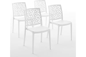 SIEDITI FUORI E DENTRO Sedie in polipropilene con fibra di vetro impilabili per interno, cucina o sala da pranzo, per esterno e giardino, sedie da bar e ristorante, design moderno - Anna (4 Sedie, Bianche)