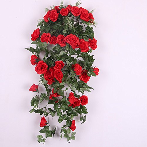 Romatic Künstliche Rose Blume Kunstblumen Haus Hochzeit Wand Hängen Dekor – Rot, XL - 2