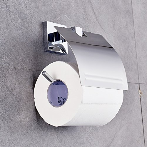 Auralum Einfach Klopapierhalter aus Hochwertigem Verchromt ,14.2x13.5x5.5 cm, Toilettenpapierhalter mit Deckel
