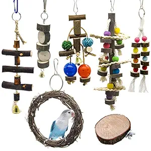 WEIYU 7 Packs Bird Parrot Swing Chewing Toys-Natural Wood Blocks Parrot Tearing Cage Toys Best for Finch,Budgie,Parakeets,Cockatiels, Conures,Love Birds and Amazon Parrots