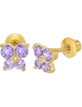 In Season Jewelry Mädchen Baby Kleinkind - Schraubverschluss Ohrringe Schmetterling 18k Vergoldet Lila Kristall