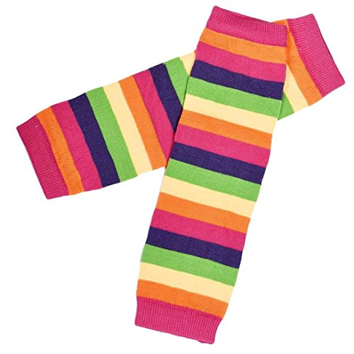 Koly Kids Girls Stripes Rainbow Kneepad Socks Leg Warmer Cotton Leggings (Hot pink)