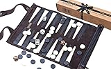 Luxus Leder Hand genäht Backgammon Spiel - Reisen Roll up...