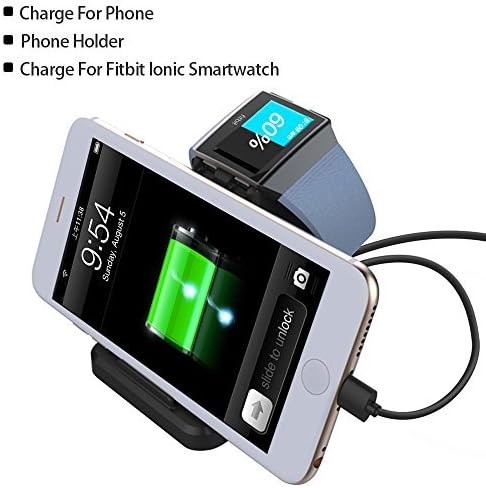 Fitbit Ionic Stand,2 in 1 Charging Stand for Fitbit Ionic Smartwatch and Charge for Phone,Fitbit Ionic Replacement Charger Charging Dock Station with Stand for Phone Tablet