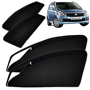 Autofact Magnetic Window Sunshades / Curtains for Maruti Wagonr New (2010 to 2018) [Set of 4pc - Front 2pc with Zipper ; Rear 2pc Without Zipper] (Black)