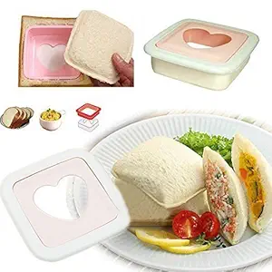 VIHAAN ENTERPRISE Sandwich Cutter and Sealer Square Heart Shaped Sandwich Mold Maker Cut and Seal Sandwich Maker DIY Pocket Sandwiches for Lunchbox (Multi Color)