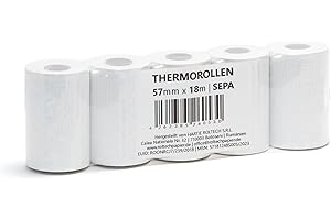 ‎ROLTECH ROLTECH | 5 Thermorollen | 57mm x 18m x 12mm | mit SEPA-Lastschrifttext | BPA frei | EC Cash | Kassenrollen | Thermopapier | Bonrollen | Premium Qualität (5 Rollen)
