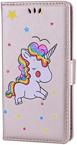 Huawei P8 lite Case, TXLING Premium Leather Case with PU Silicone Protect Cover, Book Style Flip Wallet with Card Slots Cash Holder Stand Function Magnetic Closure, unicorn Pattern Design Case Cover for Huawei P8 lite - Lovely unicorn creamy-white