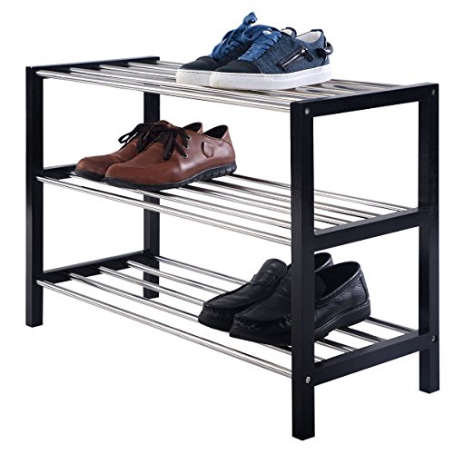Schuhregal Schuhbank 3 Schicht Schuhablage Schuhschrank Schuhständer Schuhe Rack Kieferrahmen 80x50x33cm (Schwarz) - 2