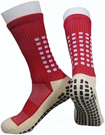 BALLSHOPUK Anti Slip Socks Unisex Football Socks Thicken Cushion Crew Grip High Elastic Breathable Sport Socks UK 5.5-11 Red