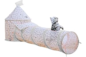 Floving Cat Tunnel Pet Toy Tunnel,Cat Tube Pop Up Tunnel Set,Collapsible Kitty Tunnel Long with Plush Ball,Kitten Toys for Indoor,also suitable for puppies, rabbits, chinchillas (White)