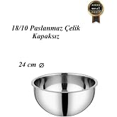 304 Paslanmaz &Ccedil;elik Sade &Ccedil;ırpma &amp; Karıştırma Kasesi &ndash; 18/10, Derin, Kapaksız 24 cm