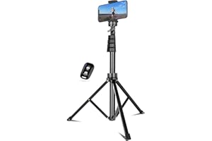 UBeesize Trépied à Selfie - 129,5 cm - Extensible - avec télécommande Bluetooth - pour iPhone et téléphone Android - en Aluminium Robuste - Léger TBC001 Noir