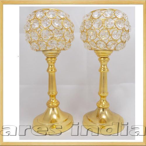 8" Gold Color Sparklers Crystal Candle Holder for Wedding Centerpieces Table Decoration Candle Stand Tealight Holders Votive Candle Lantern Candlestick set