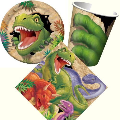 32-teiliges Partyset DINOSAURIER / T-REX mit Teller, Becher und Servietten // Kindergeburtstag Kinder Feier Set Fete Partygeschirr Deko Fest Kinder Geburtstag Party Mottoparty Motto Deko Dino Dinos Dinosaur