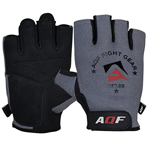 AQF Gants d'haltérophilie d'entraînement Fitness Gym Gants d'entraînement - Cuir de chèvre en Daim Gel Paume Rembourrée, Gris