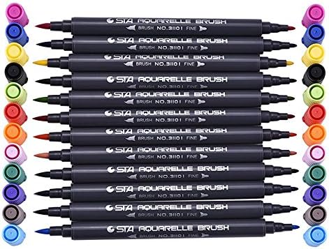 TOPmore Dual Tip Brush Pen Set-12/24/36/48/80 Colors Brush Tip &amp; Fine Tip (12Colours)