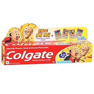 BLUE MOON ENTERPRISES Colgate Anticavity Toothpaste for 2-5 Years Kids with Motu Patlu Trading Cards (Bubble Fruit) - Pack of 4