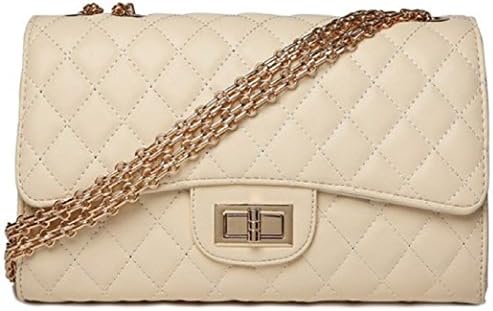 HandbagCrave® Envy Quilted Gold Chain / Silver Chain Hardware Flap Bag Shoulder Bag Clutch Bag (Apricot - Gold Chain)