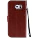 Samsung Galaxy S6 Lanyard Strap Leather Case,Samsung Galaxy S6 Bookstyle Magnetic Closure [Brown Solid Color] Stand Flip Case,Herzzer Premium Elegant[Embossed Butterfly Tree Cat Painted] PU Leather Fold Wallet Case Inner Flexible TPU Case Folio Smart Cover with [Kickstand] Stand Function Card Holder and ID Slot Slim Flip Protective Skin Cover for Samsung Galaxy S6 + 1 x Black Cellphone Kickstand + 1 x Black Stylus Pen
