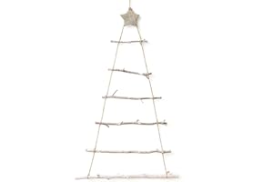 HTYG Escalera de árbol de Navidad-Escalera de árbol de Madera de decoración de Pared-decoración de Navidad de Madera decoración Colgante iluminada con Estrella (sin luz LED)