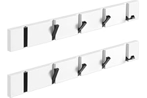 ANVODE 2 Stück Bambus Garderobenhaken, Garderobe Kleiderhaken Faltbare Garderobenleiste mit 5 Haken für Jacken, Mäntel, Hüte, Schals, Handtaschen, Weiß