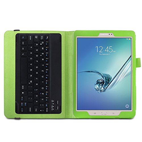 Infiland Samsung Galaxy Tab S2 9.7 Bluetooth Tastatur Hülle Keyboard Case – Slim Fit Kunstleder Stand Tasche mit Hochwertige Abnehmbar Drahtlos Bluetooth Tastatur für Samsung Galaxy Tab S2 T810N / T815N (9,7 Zoll) Tablet(QWERTZ Tastatur, Grün) - 6