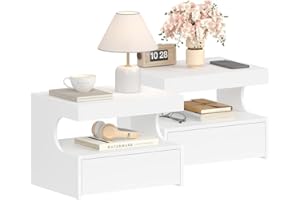 Hzuaneri Mesilla de Noche Flotante Set de 2, Mesita de Noche de Pared con Repisa Colgante y 1 Cajón con Guías, Moderna, para Dormitorio Salón, 30 x 40 x 29,2 cm, Blanco NS50203X