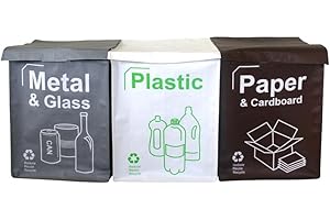 IMMACULATE TEXTILES Premium Recycling Bags/Bins - Pack of 3-180GSM - 50L : Plastic - Glass - Metal - Paper - Cardboard