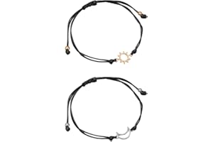 COACOM Lot de 2 Bracelets d'Amitié Avec Cartes, Soleil et Lune, d'Engagement, Accessoires Pour les Mains, Corde Tressée Réglable, Créativité Personnalisée, 12 Centimètres