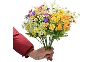 ICEBLUEOR 6 Bundles of 6 Colors Fake Flowers,Artificial Flowers Indoor Outdoor,Silk Faux Artificial Flowers for Decoration,Plastic UV Resistant Flowers for Vase Garden Graves