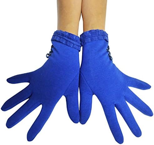 Ladies Short Fleece Ruffle Gloves with Button (Royal Blue)