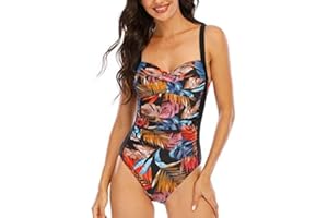 WIN.MAX Une pièce Maillot de Bain contrôle du Ventre Maillot de Bain rembourré froncé, Grande Taille pour Femmes Vintage Push Up Monokinis, pour Cupule C à DD