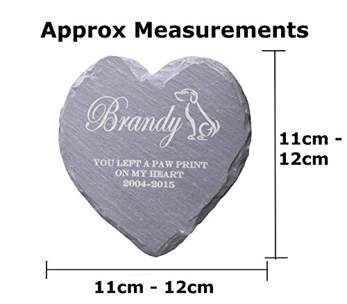 Memorial-Plaque-Personalised-Engraved-Natural-Slate-Heart-Shape-Pet-Grave-Marker-Heart-Dog-Design