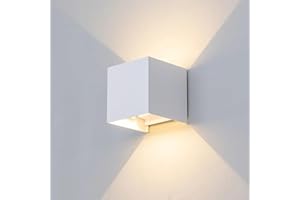 MOKEKA Applique da Parete LED 12W Esterno Interno, IP65 Impermeabile, Lampade Muro Moderno Bianco, Alluminio Quadrata, Illuminazione Su/Giù Regolabile (Bianco, Luce Calda-3000K)